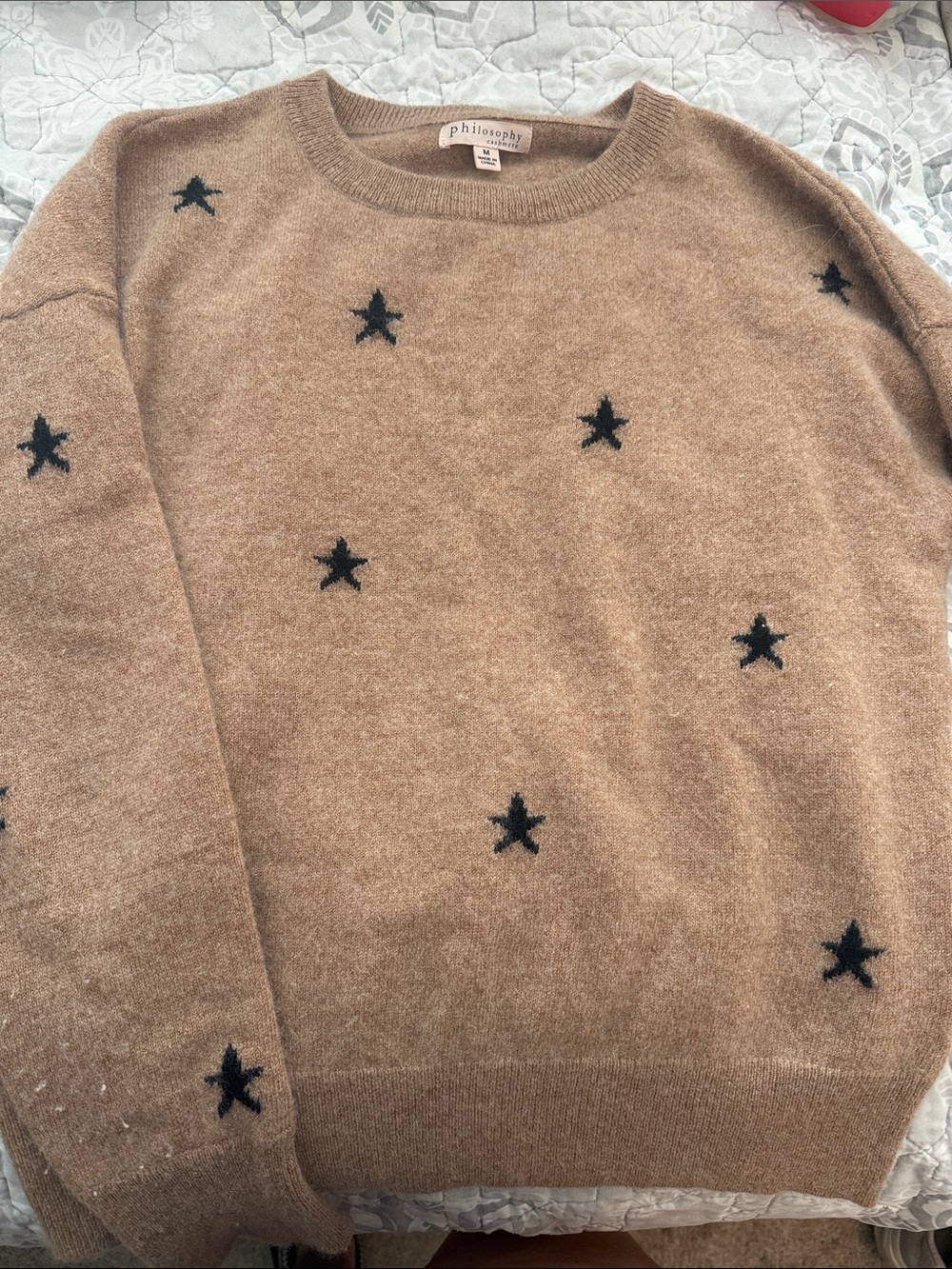 Philosophy Women’s Tan Crewneck Sweater with Black Star Motif